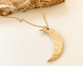 Hammerred Crescent Moon Necklace Solid Brass or Sterling Silver
