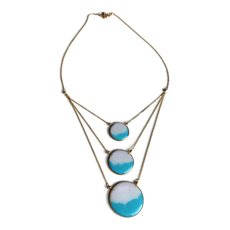 Aegean Three Tier Bib Necklace Ombr\u00e9 Blue Three Circle Necklace Three Strand Necklace Statement Necklace Carla De La Cruz Jewelry
