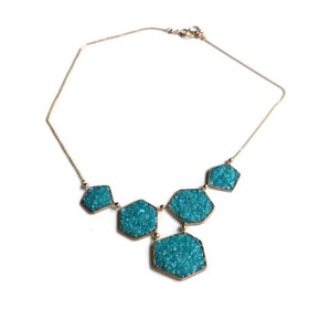 Turquoise Geometric Druzy Bib Necklace Turquoise Statement Necklace image 4