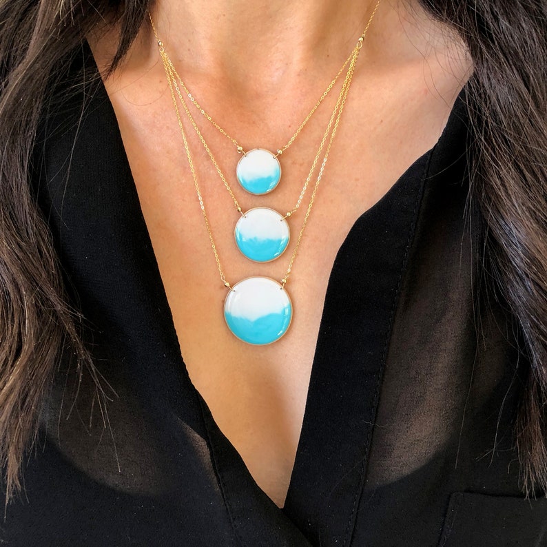 Aegean Three Tier Bib Necklace Ombr\u00e9 Blue Three Circle Necklace Three Strand Necklace Statement Necklace Carla De La Cruz Jewelry