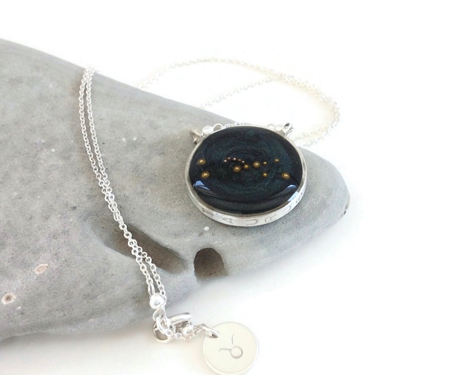 Sterling Silver Taurus Constellation Necklace: Night Sky Zodiac Pendant