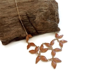 Pearl Rose Gold Leaf Bib Necklace | Flower Bib Necklace | Leaf Necklace | Statement Necklace | Fall Necklace | Thanksgiving Jewelry