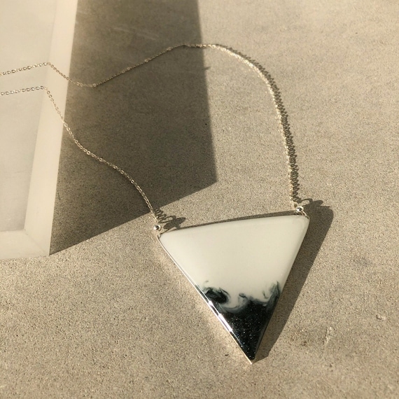 Handmade Ombré Resin Triangle Pendant Necklace - Sterling Silver