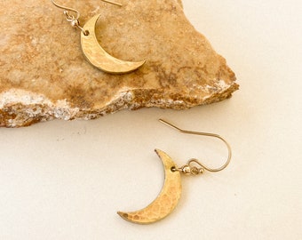 Small Crescent Moon Earrings Solid Brass or Sterling Silver