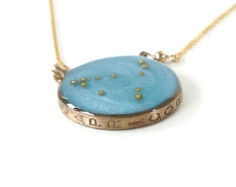 Gold Capricorn Constellation Necklace: Sky Blue Resin Pendant
