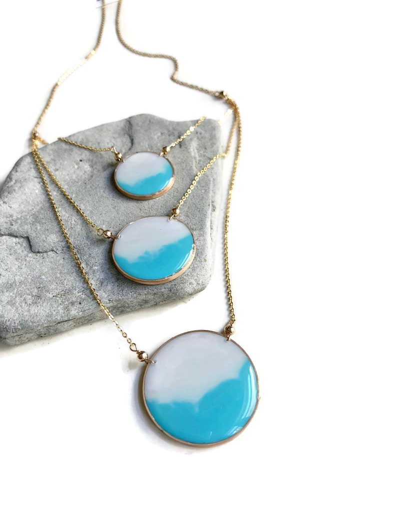 Aegean Three Tier Bib Necklace Ombr\u00e9 Blue Three Circle Necklace Three Strand Necklace Statement Necklace Carla De La Cruz Jewelry