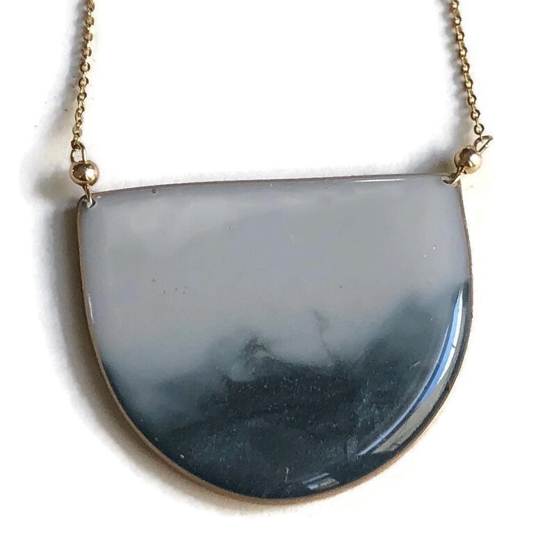 Statement Necklace Half Moon Necklace Carla De La Cruz Jewelry Gray Ombr\u00e9 Half Circle Pendant Necklace