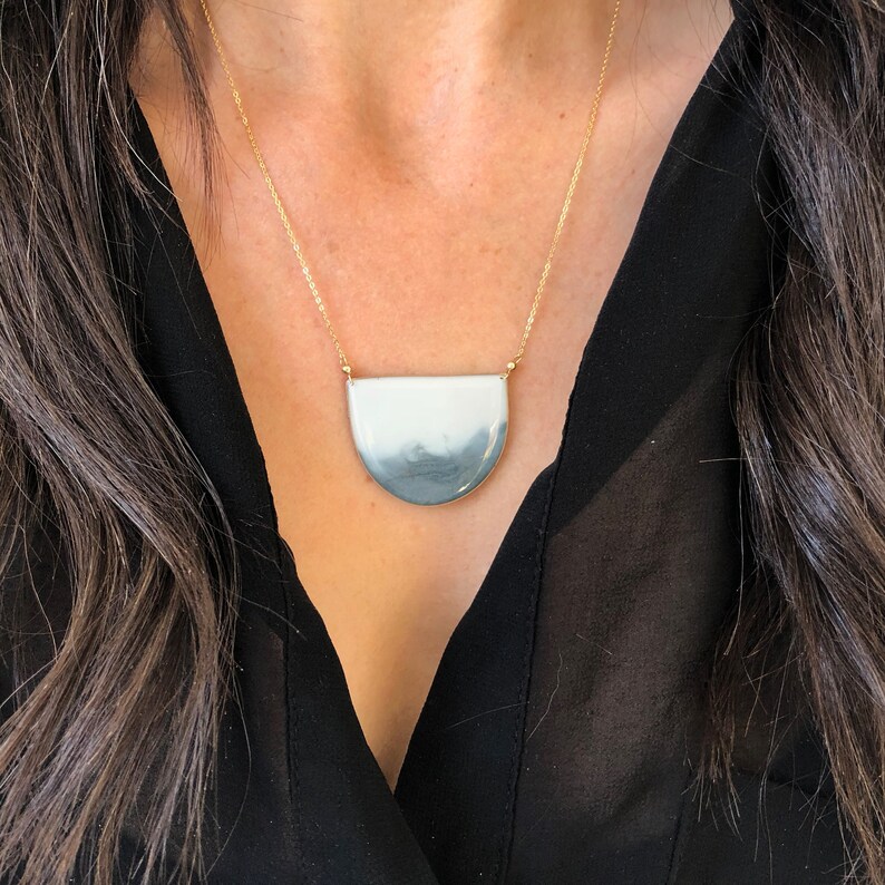 Statement Necklace Half Moon Necklace Carla De La Cruz Jewelry Gray Ombr\u00e9 Half Circle Pendant Necklace