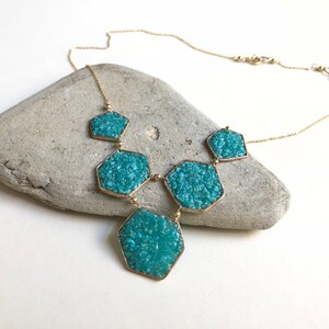 Turquoise Geometric Druzy Bib Necklace Turquoise Statement Necklace image 3