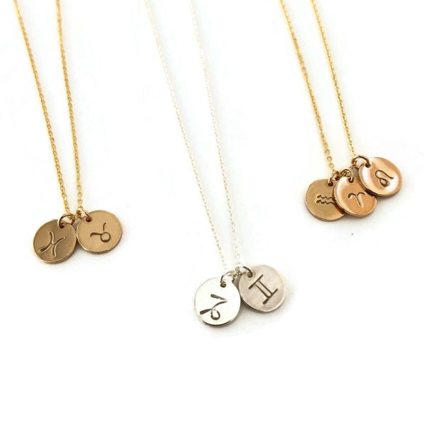 Couples Zodiac Necklace | Personalized Zodiac Necklace | Matching Necklaces | 14k Gold Filled or Sterling Silver