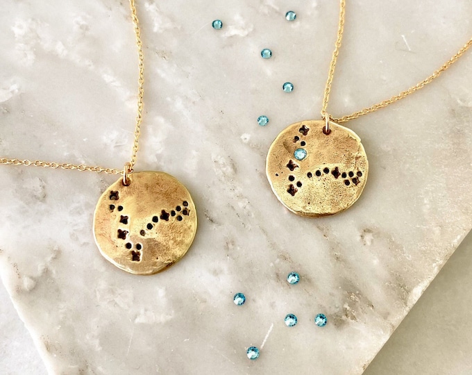 Zodiac Coin Birthstone Necklace | Constellation Necklace