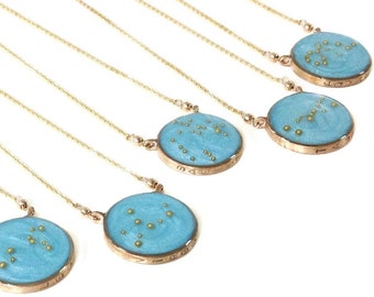 Gold Constellation Necklace Sky Blue | Zodiac Necklace Gold | Celestial Jewelry | Zodiac Gifts