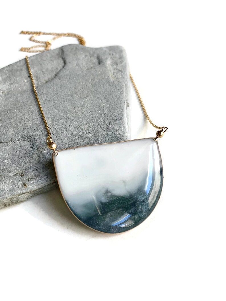 Statement Necklace Half Moon Necklace Carla De La Cruz Jewelry Gray Ombr\u00e9 Half Circle Pendant Necklace