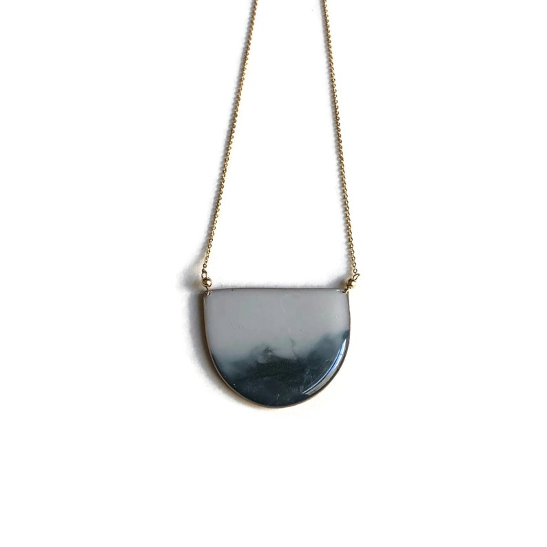 Statement Necklace Half Moon Necklace Carla De La Cruz Jewelry Gray Ombr\u00e9 Half Circle Pendant Necklace