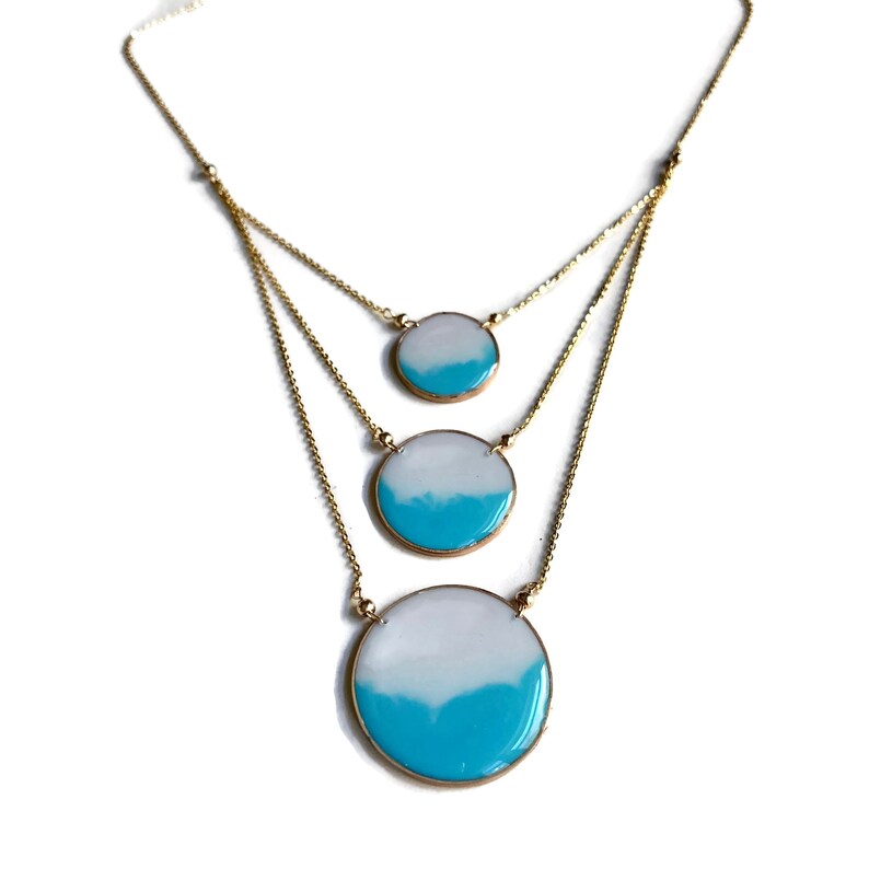 Aegean Three Tier Bib Necklace Ombr\u00e9 Blue Three Circle Necklace Three Strand Necklace Statement Necklace Carla De La Cruz Jewelry