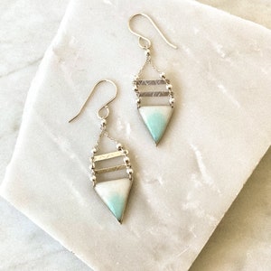 Triangle Pendant Earrings Blue and White Ombré