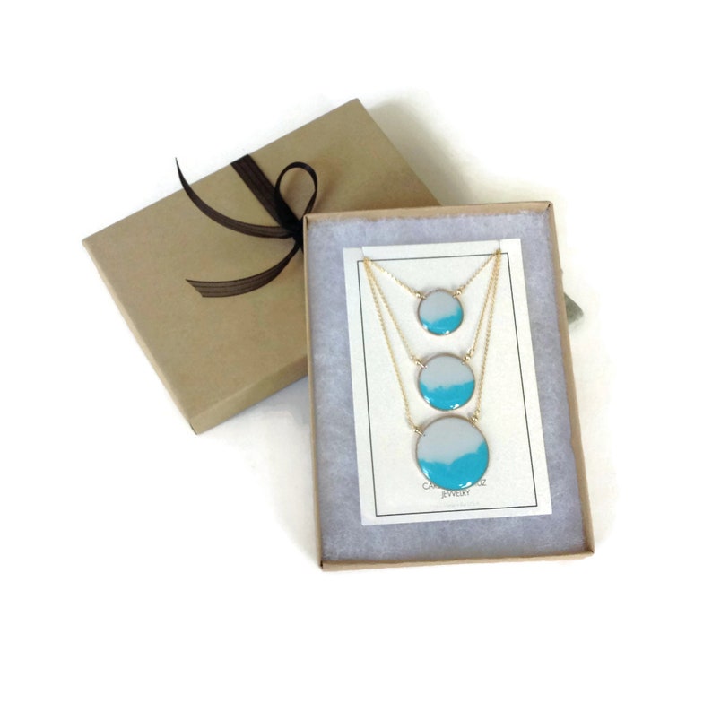 Aegean Three Tier Bib Necklace Ombr\u00e9 Blue Three Circle Necklace Three Strand Necklace Statement Necklace Carla De La Cruz Jewelry