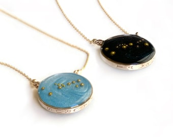 Double Sided Zodiac Necklace: Gold Celestial Jewelry, Personalized Constellation