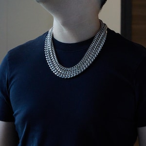 Collier chaîne cubaine steampunk, gros collier en acier inoxydable, tour de cou punk gothique pour homme, style cyber-industriel, cadeau pour homme