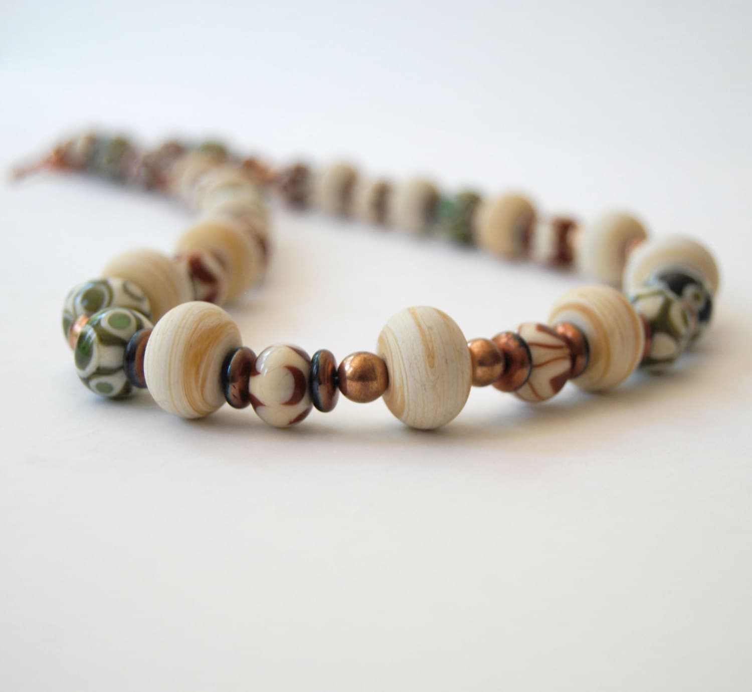 Copper Green Brown Necklace Artisan Lampwork Cream Etsy