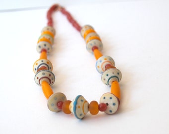 Yellow Necklace, Lampwork Glass Necklace, Colorful Necklace, Artisan Necklace, Beaded Necklace, Long Necklace