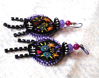 Sugar Skull Earrings, Day of the Dead Jewelry, Halloween Earrings, Sparkling Earrings, Calavera, Dias De Los Muertos, Spooky, Colorful