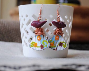 Bird Earrings, Artisan Enamel Earrings, Polymer Clay Earrings, Red Bird Earrings, Fan Earrings, Floral Earrings, Bird's Nest Earrings