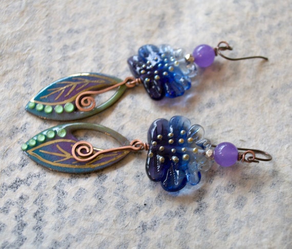 Vintage Blue Leaf Earrings main image 1