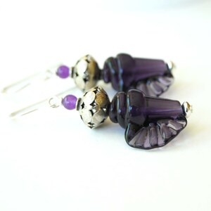 Conch Shell Earrings, Nautical Earrings, Purple Shell Earrings, Beaded Earrings, Ocean Beach Earrings, Dark Purple Lampwork Glass Earrings, image 3