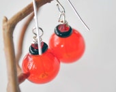 Bright Red Blown Glass Earrings, Light Weight Hollow Dangle Earrings