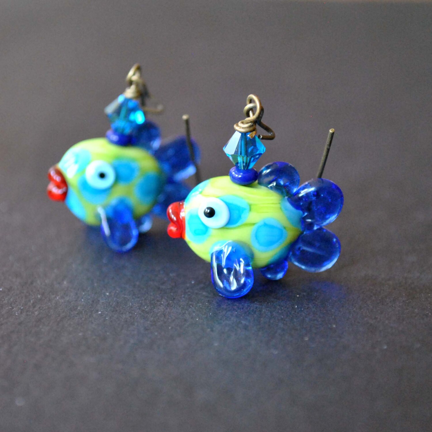 Tropical Fish Earrings Lampwork Glass Earrings Green Etsy