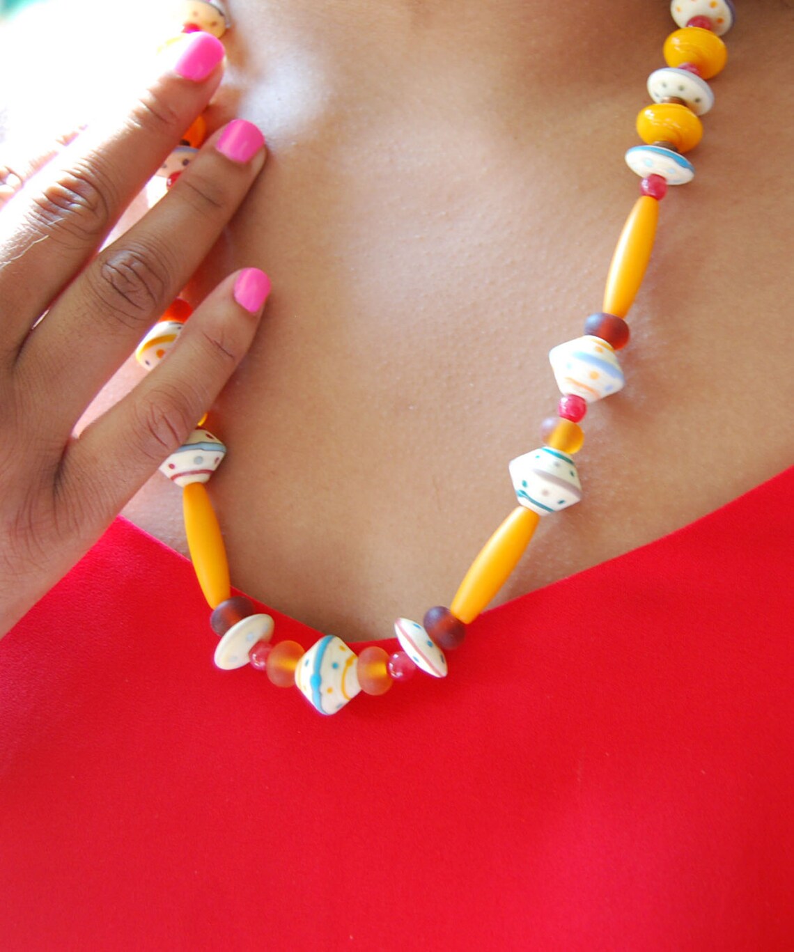 Yellow Necklace, Lampwork Glass Necklace, Colorful Necklace, Artisan Necklace, Beaded Necklace