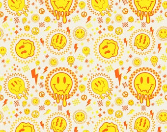 Seamless Pattern- Groovy Melting Smiley , Retro Trippy Digital Paper, Printable Background for Crafts & Merch