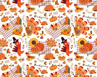 Modèle sans couture de Thanksgiving | Papier numérique Récolte d'automne, Dinde, Citrouille
