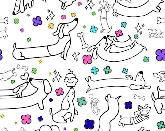 Dachshund Outline Seamless Pattern | Cute Dog Digital Paper | CMYK PDF + PNG | Printable Craft Backgrounds