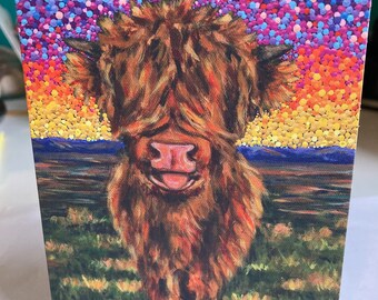 Highland Cattle Dotty Cow Greeting Note Card