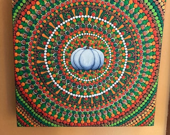 Original White Pumpkin Mandala Acrylic Painting