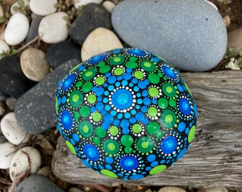 Indoor magical Blue Green Mandala Rock Stone