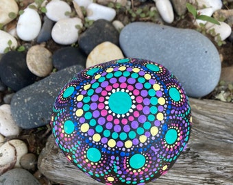 Magical Jeweled toned  Mandala Rock Stone Indoor