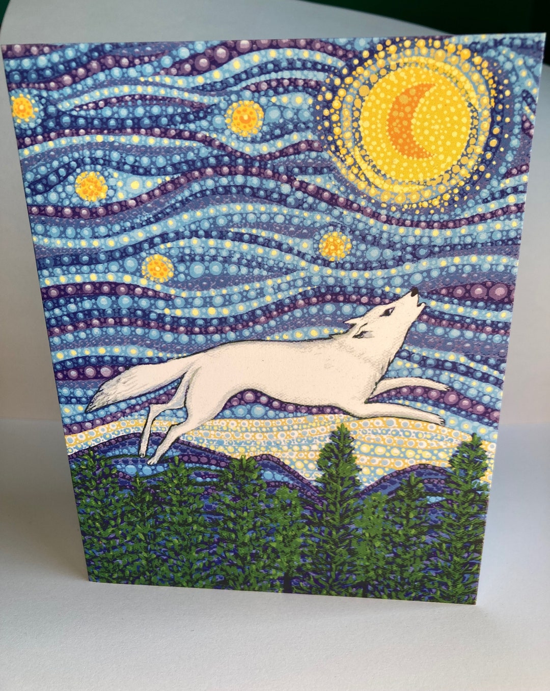 Wolf Sticky Note White Wolf Over the Trees Note Card - Etsy
