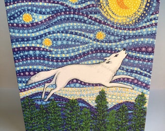 White Wolf over the trees Note Card