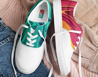 Marmor Print Canvas Sneakers, Rot & Blau, Einzigartige Herrenmode