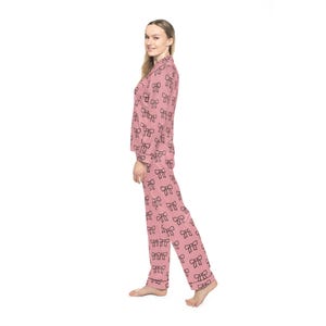 Bow Print Satin Pajamas for Women | Cozy Sleepwear, Cute Loungewear, Gift for Her, Birthday, Relaxation