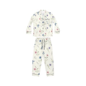 Eleganter Frühlingsbogen & Floral Damen Satin Pyjamas, luxuriöse Nachtwäsche, Nachtwäsche, Loungewear Set, Geschenk für sie, das ganze Jahr über gemütlich