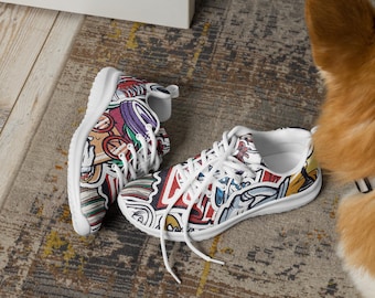 Men’s athletic shoes - College-Themed Graffiti Sneakers - For Him