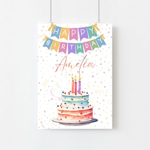 Personalized Happy Birthday Poster, Custom Name Birthday Sign, Birthday Digital Download, Birthday Party Decoration, Instant Download