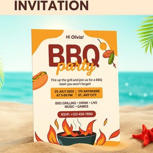 BBQ Party Invitation Template | Editable Grill & Chill Invite | 4th of July Cookout Canva Download