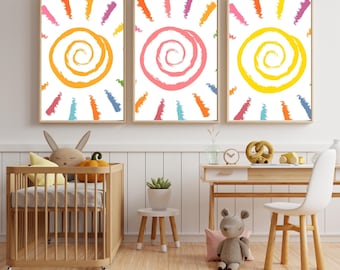 Póster de sol en acuarela, decoración de sala de juegos con sol, impresiones de acuarela para guardería, arte de pared para guardería, arte de pared con sol, decoración de habitación de niñas, descarga digital