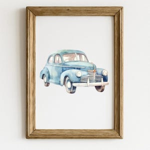 Watercolor Retro Car Print: Vintage Blue Wall Art (Digital Download)