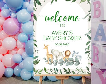 Safari Baby Shower Welcome Sign: Watercolor Jungle Animals (Digital Download)